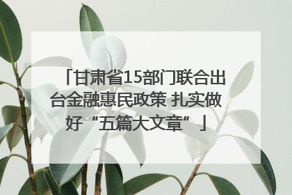 甘肃省15部门联合出台金融惠民政策 扎实做好“五篇大文章”